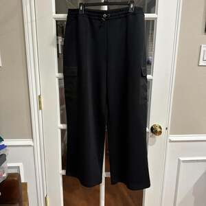 DKNY Black Cargo Pants, Wide Leg with Adjustable Waist, Size XL